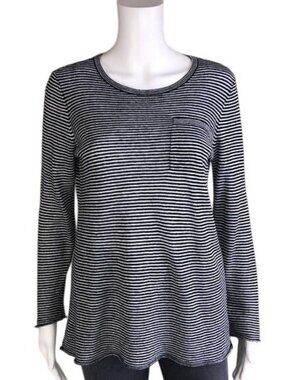 Eileen Fisher 100% Organic Linen Slub Micro Stripe Round Neck Tunic - XS